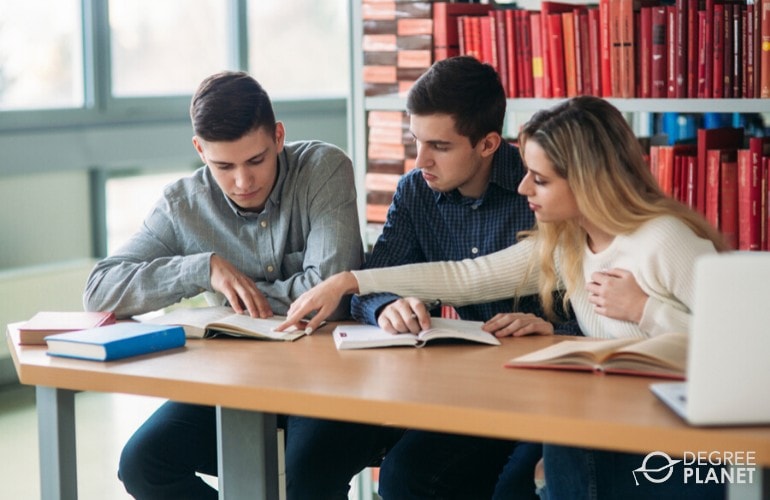 undergraduate students studying in the library