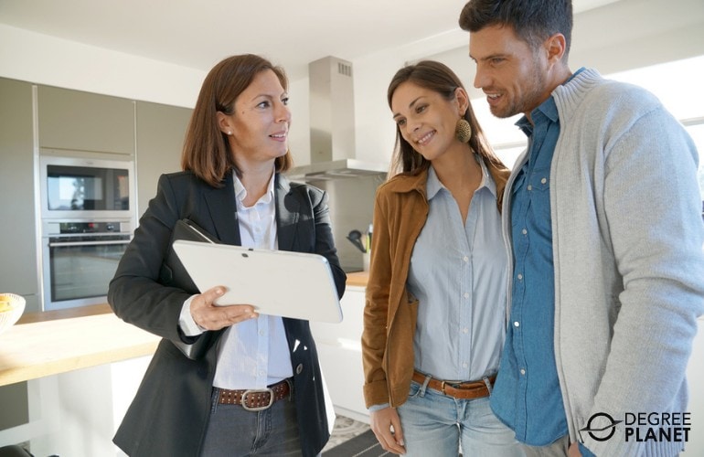 Sales Agent showing documents to clients