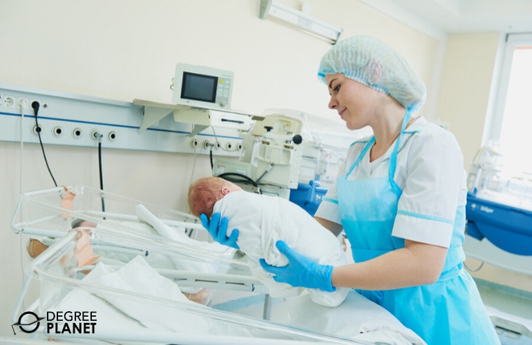 Nurse taking care of newborn children