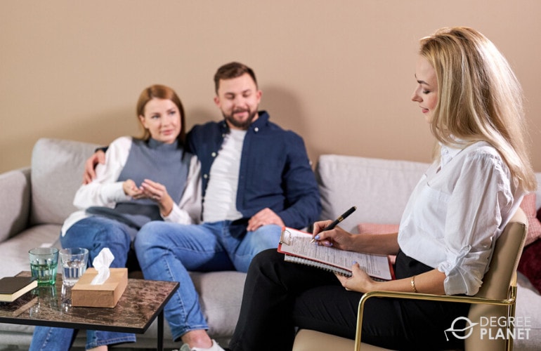 marriage counselor with clients having consultation