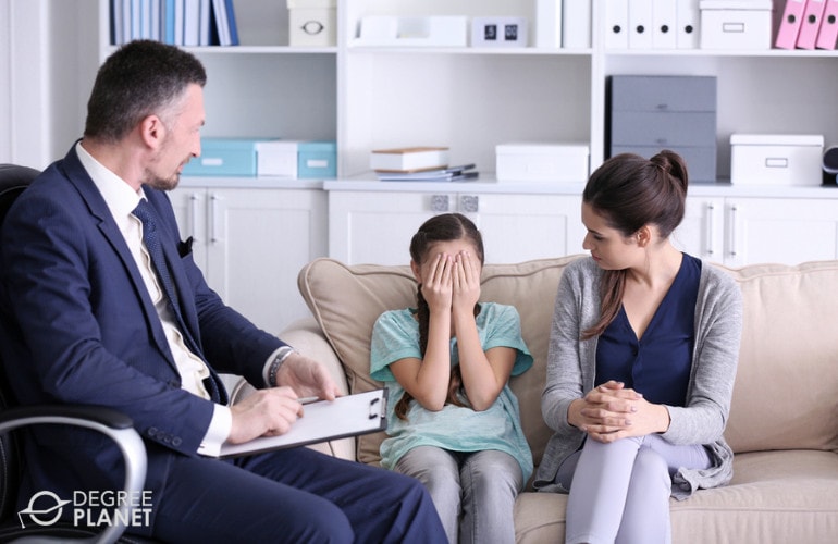 Child & parent with a Child Psychologist in a session