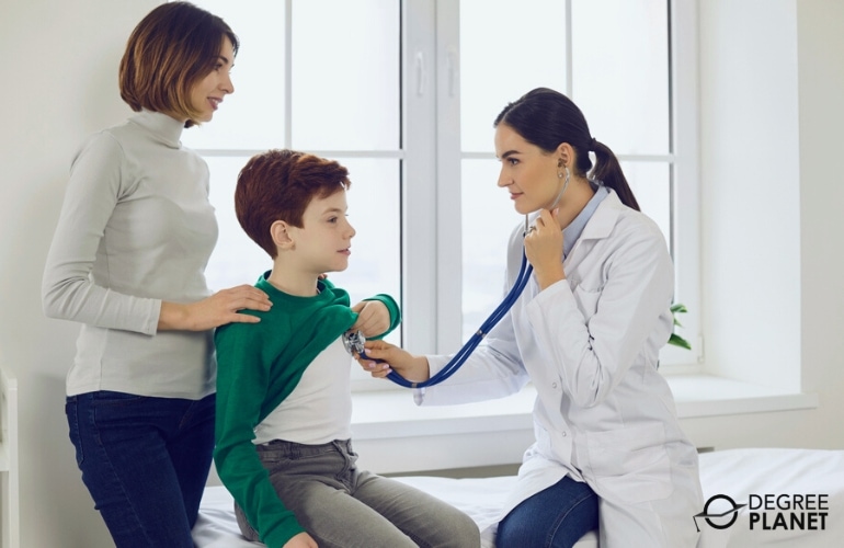 Respiratory Therapist examining a child