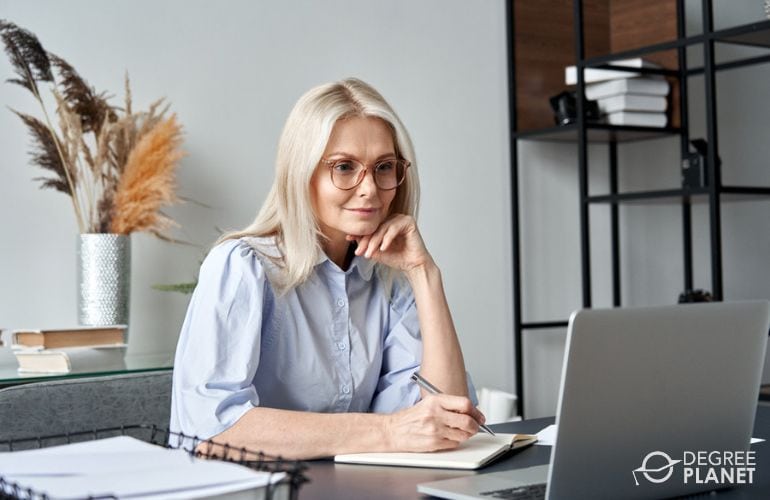 Woman taking Online Degree for Senior Citizens